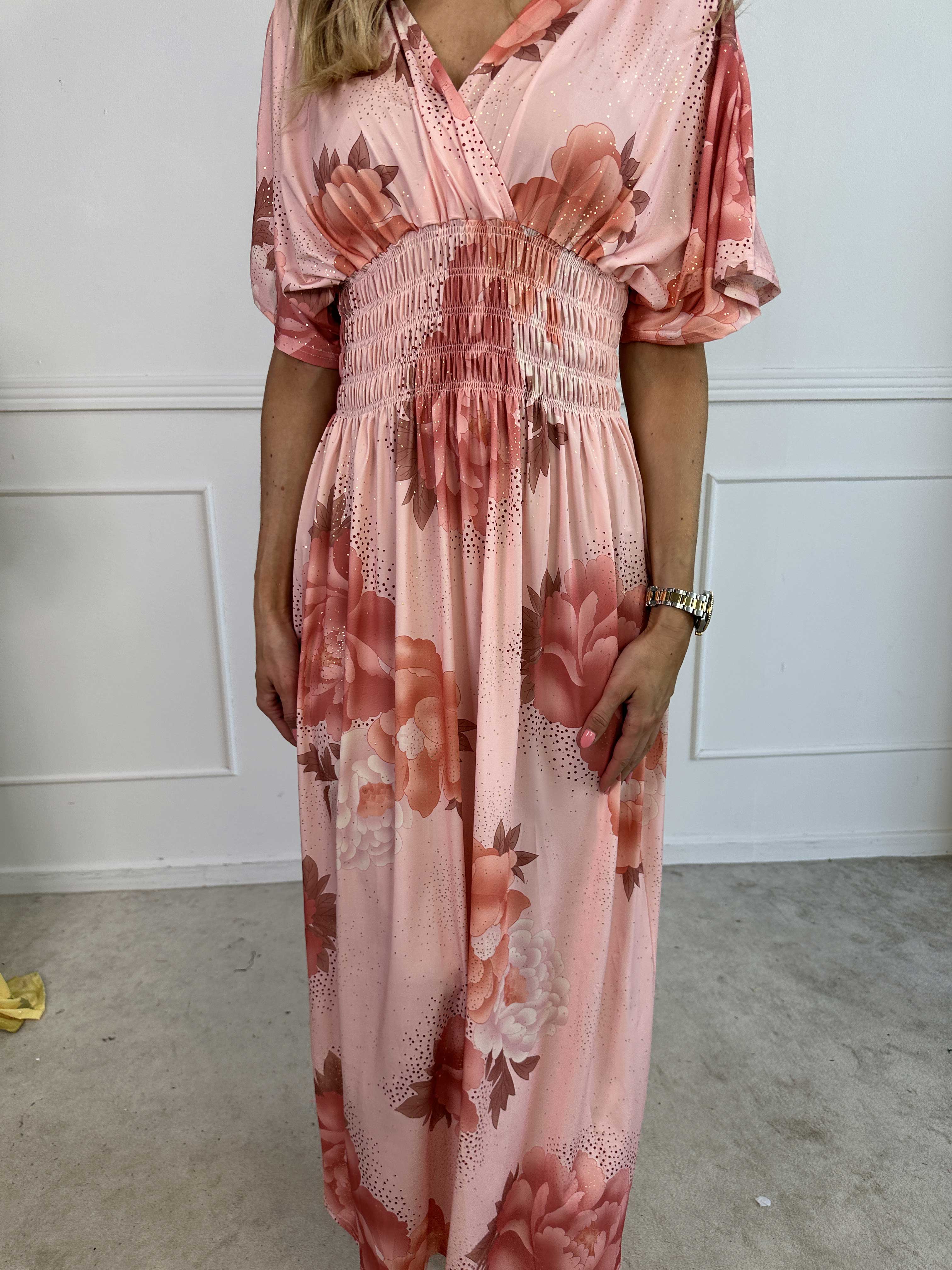 Pams Big Flower - Lang elastisk kjole med blomster motiver